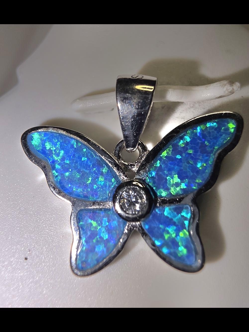 Blue Opal Butterfly Pendant - Sterling Silver